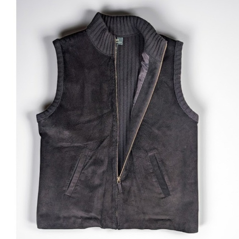 VTG Lauren Ralph Lauren Black Suede Leather Merino Wool Cashmere Vest Women's L